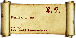 Malik Irma névjegykártya